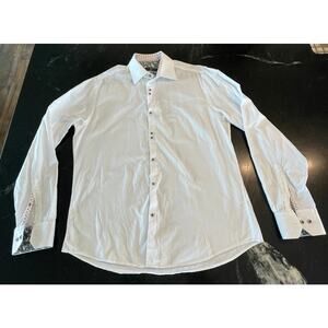 Stone Rose bright white dress shirt 100% Cotton, contrast details MED